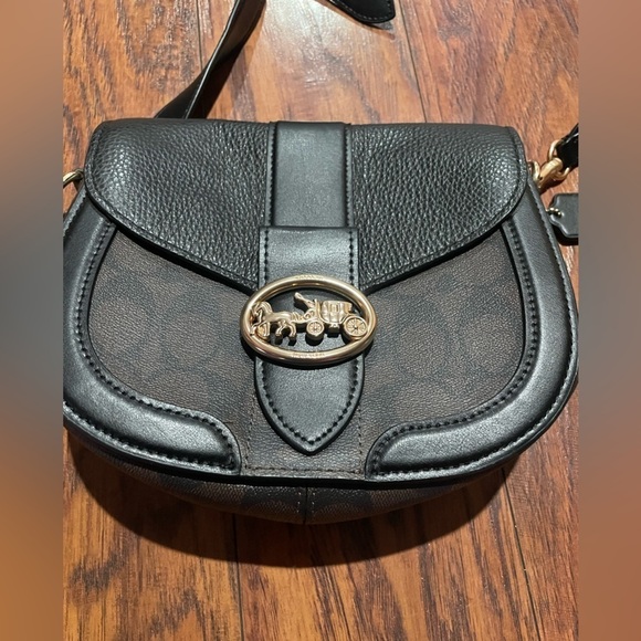 Coach Georgie Saddle bag—a small purse. Black and brown, classic C coach… - Picture 2 of 13